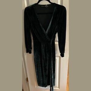 ZARA TRAFALUC Green Velvet Wrap Dress, Size XS
